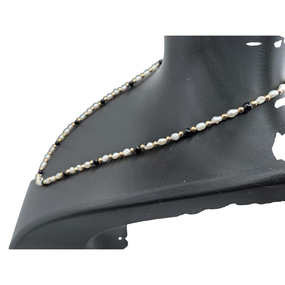 Freshwater Pearl Necklace Women 17 in White Black Gold Beads Retro Clasp Vtg